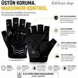 Edelvays Shop Korumalı Kısa Motosiklet Eldiveni Yasaya Uygun Parmaksız Eldiven Cr - XL - Siyah