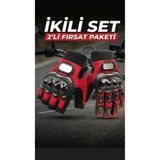 Edelvays Shop MOTOSİKLET BİSİKLET UZUN VE KISA ELDİVEN EN13594 ETİKETLİ 2Lİ ELDİVEN KIRMIZI