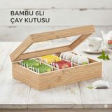 Edenza Bambu 6’lı Çay Kutusu – Cam Kapaklı Bölmeli Çay Saklama Kutusu - Çok Renkli