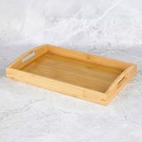 Edenza Bambu Tepsi 33X23 cm Doğal Ahşap Servis Tepsisi Kulplu Kahvaltı Çay Kahve Sunum Tepsisi - Çok Renkli