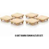 Edenza Kare Bambu Mini Sunumluk | Doğal Ahşap Dekoratif Servis ve Sunum Tahtası 10X10CM 6'lı Set - 10 x 10 cm