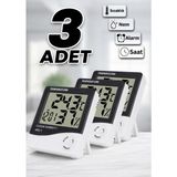 Edewatt 3 Adet Dijital Oda Termometre Sıcaklık ve Nem Ölçer Masa Saati Alarm Pil Dahil