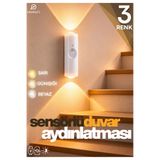 edewatt Hareket Sensörlü Usb Şarj Edilebilir Çift Taraflı Üç Renk Led Gece Lambası Dolap İçi Koridor