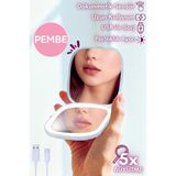 Edewatt Işıklı Büyüteçli Cep Aynası, Makyaj USB Şarjlı Katlanır Dokunmatik LED Seyahat El Makyaj Aynası PEMBE - 8x8