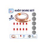EDİNG EĞİTİM PLATFORMU Eding Kağıt Devre Kiti – 5 Metre Bakır Folyo İletken Bant, CR2032 Pil ve 5 mm LED | STEM Basit Elektrik Devresi Deney Seti