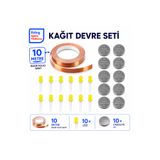 EDİNG EĞİTİM PLATFORMU Eding Kağıt Devre Sınıf Kiti – 10 Metre Bakır Folyo İletken Bant, Sarı CR2032 Pil ve 5 mm LED | STEM Basit Elektrik Devresi Deney Seti