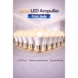 Edison 10 Adet 12W Gün Işığı LED Ampul E27 Duy – Yüksek Aydınlatma Enerji Verimli Tasarruflu