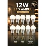 Edison 10 Adet 12W Led Ampul E27 Duy 4000K Ilık Beyaz 960 Lümen Tasarruflu Aydınlatma Ampulü