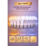 Edison 10 Adet 3 Renk Modlu 10W LED Ampul E27 Duy – Anahtarla Renk Değişen 3 Işık Tek Ampul