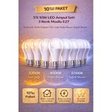 Edison 10 Adet 3 Renk Modlu 10W LED Ampul E27 Duy – Anahtarla Renk Değişen 3 Işık Tek Ampul