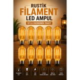 Edison 10'lu T45 Gemici Rustik Filament LED Ampul E27 Dekoratif Vintage Sıcak Gün Işığı 4W 2700K 280 lm