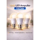 Edison 3 Adet 12W Gün Işığı LED Ampul E27 Duy – Yüksek Aydınlatma Enerji Verimli Tasarruflu