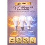 Edison 3 Adet 3 Renk Modlu 10W LED Ampul E27 Duy – Anahtarla Renk Değişen 3 Işık Tek Ampul