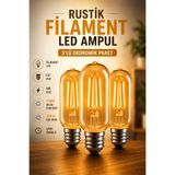 Edison 3'lü T45 Gemici Rustik Filament LED Ampul E27 Dekoratif Vintage Sıcak Gün Işığı 4W 2700K 280 lm