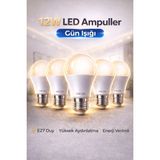 Edison 5 Adet 12W Gün Işığı LED Ampul E27 Duy – Yüksek Aydınlatma Enerji Verimli Tasarruflu - 5'li