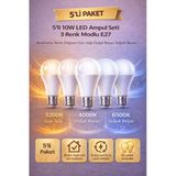 Edison 5 Adet 3 Renk Modlu 10W LED Ampul E27 Duy – Anahtarla Renk Değişen 3 Işık Tek Ampul