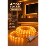 Edison 5 Metre Amber Şerit LED 220V Dekoratif Aydınlatma 5 cm Kesilebilir Sıcak Işık Led Şerit