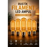 Edison 5'li T45 Gemici Rustik Filament LED Ampul E27 Dekoratif Vintage Sıcak Gün Işığı 4W 2700K 280 lm