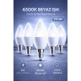 Edison 8W LED Ampul E14 Duy 6500K Beyaz Işık Buji Mum Tipi Tasarruflu İnce Duy Avize Ampulü
