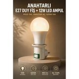 Edison Anahtarlı E27 Duy Fiş + 12W LED Ampul 3200K 960 Lümen Tak Çalıştır Priz Tipi Aydınlatma Seti