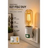 Edison Anahtarlı E27 Fişli Duy Gece Lambası T45 LED Ampul Seti 4W 2700K 280 Lümen Prize Tak Hazır