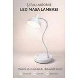 Edison Beyaz LED Masa Lambası Şarjlı 3 Kademe Beyaz Işık Dokunmatik Akrobat Çalışma & Gece Lambası