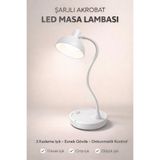 Edison Beyaz LED Masa Lambası, Şarjlı, 3 Kademe Işık, Dokunmatik Kontrol, Akrobat