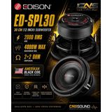 Edison ED-SPL30 Oto Bass Subwoofer, 2000 RMS, 4000 Watt, 30 CM, 2+2 Ohm, Çift Bobin