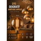 Edison G95 Ampül Rustik Ampül E27 Duy G95 Glop Model E27 Duylu Gün Işığı Led Filament Rustik Bal Cam Ampul G95