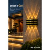 Edison Gold Şeritli Pilli Led Duvar Apliği Kablosuz Amber Işık Çift Yönlü Dekoratif Aplik Modern Duvar Lambası 9V Pilli Salon Koridor Yatak Odası Merdiven Villa Duvar Aydınlatma Amber Led Aplik