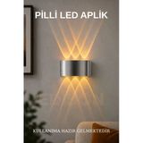 Edison Gümüş Pilli Led Aplik Aydınlatma Çift Taraflı Led Dekoratif Duvar Aplik Suya Ve Toza Karşı Dayanıklı