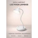 Edison LED Masa Lambası Şarjlı 3 Kademe Beyaz Işık Dokunmatik Akrobat Çalışma & Gece Lambası