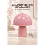 Edison Özel Üretim Pembe Metal Mantar Model Masa Lambası E27 Duylu Kablolu Dekoratif Abajur, Salon Yatak Odası Komodin Başucu Çalışma Masası Ofis Kafe Aydınlatması Modern Şık El İşçiliği Tasarım