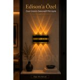 Edison Pilli Led Duvar Apliği Gold Detaylı Kablosuz Amber Işık Çift Yönlü Dekoratif Aplik Modern Duvar Lambası 9V Pilli Salon Koridor Yatak Odası Merdiven Villa Duvar Aydınlatma Pilli Amber Led
