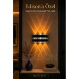 Edison Pilli Led Duvar Apliği Gümüş Detaylı Kablosuz Amber Işık Çift Yönlü Dekoratif Aplik Modern Duvar Lambası 9V Pilli Salon Koridor Yatak Odası Merdiven Villa Duvar Aydınlatma Pilli Amber Led