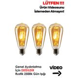 EDİSON Rustik Led Ampul 3'lü Eko Paket Dekoratif Vintage Aydınlatma Amber Rengi St64 Tasarruflu Ampül