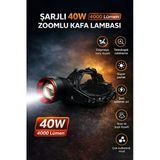 Edison Şarjlı Zoomlu Kafa Lambası 4000 Yüksek Lümen 40W Sensörlü Kamp Avcı Balıkçı Kafa Feneri