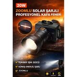 Edison Solar Şarjlı 20W Zoomlu Led Kafa Feneri Güçlü Kamp Avcılık Outdoor Uzun Menzil Şarjlı Fener