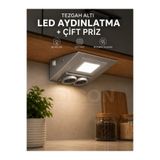 Edison Tezgah Altı LED Aydınlatma Çift Prizli Spotlu Gri Metal Kasa Mutfak Dolap Altı Işık Beyaz LED Anahtarlı