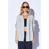 Edition Gri Modal Soft Dokulu Yumuşak Gizli Pat Detaylı Oversize Kadın Gömlek - 8262