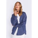 Edition Kadın Çizgili Oversize Gömlek %60 Pamuk %40 Polyester Günlük Stil Lacivert