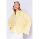 Edition Kadın Oversize Gömlek Limon Sarı Uzun Kol Yıkamalı Müslin Günlük Düz Desen