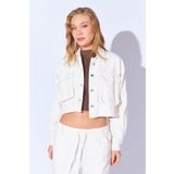 EDITION WOMAN Bej Gabardin Yıkamalı Kalın Dış Gömlek Eteği Yıpratmalı Kadın Ceket EK10009497