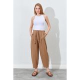EDITION WOMAN Beli Lastikli Havuç Kesim Keten Pantolon - Kahve | EK100661931