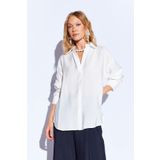 EDITION WOMAN Ekru Modal Soft Dokulu Yumuşak Gizli Pat Detaylı Oversize Kadın Gömlek - 8262