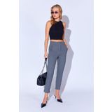 EDITION WOMAN Gri Melanj poly Viskon Soft Dokulu Likralı Yüksek Bel Pensli Streç Dar Paça Kadın Pantolon 69246