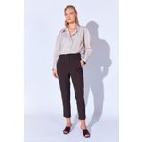 EDITION WOMAN Kahve poly Viskon Soft Dokulu Likralı Yüksek Bel Pensli Streç Dar Paça Kadın Pantolon EK100669246