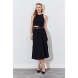 EDITION WOMAN Kemer Detaylı, Cepli Ve Lastikli Bel Midi Gabardin Etek | Ek100293081