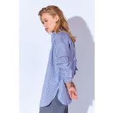 EDITION WOMAN Lacivert Çizgili Uzun Oversize Rahat Kalıp Basic Kadın Gömlek| Ek334348-7174