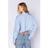 EDITION WOMAN Mavi Sırt Bağlama Detaylı Çift Cepli Çizgili Crop Gömlek| EK1000169147
